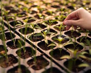Praca z sadzonkami na polu w Holandii