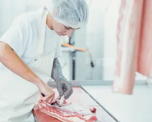 Praca przy przetwarzaniu mięsa indyczego.