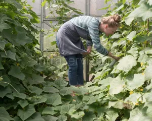 Pracownik zbioru ogórków