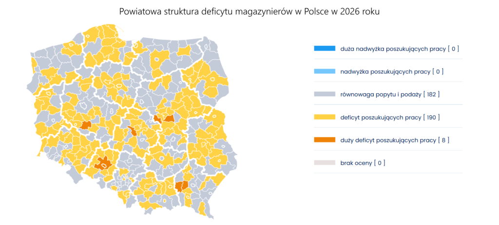 Powiatowa struktura deficytu magazynierów w Polsce w 2026 roku